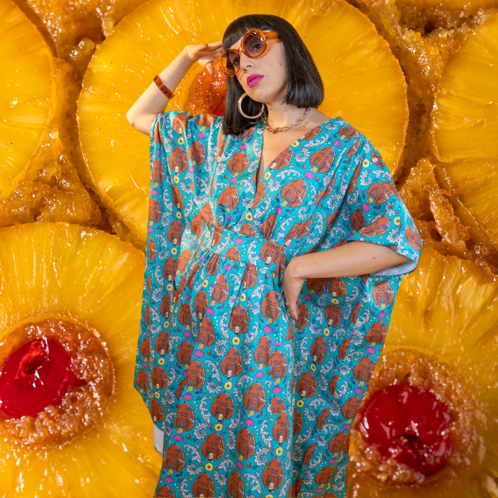 Monkey Business Midi Caftan in Blue Hawaiian