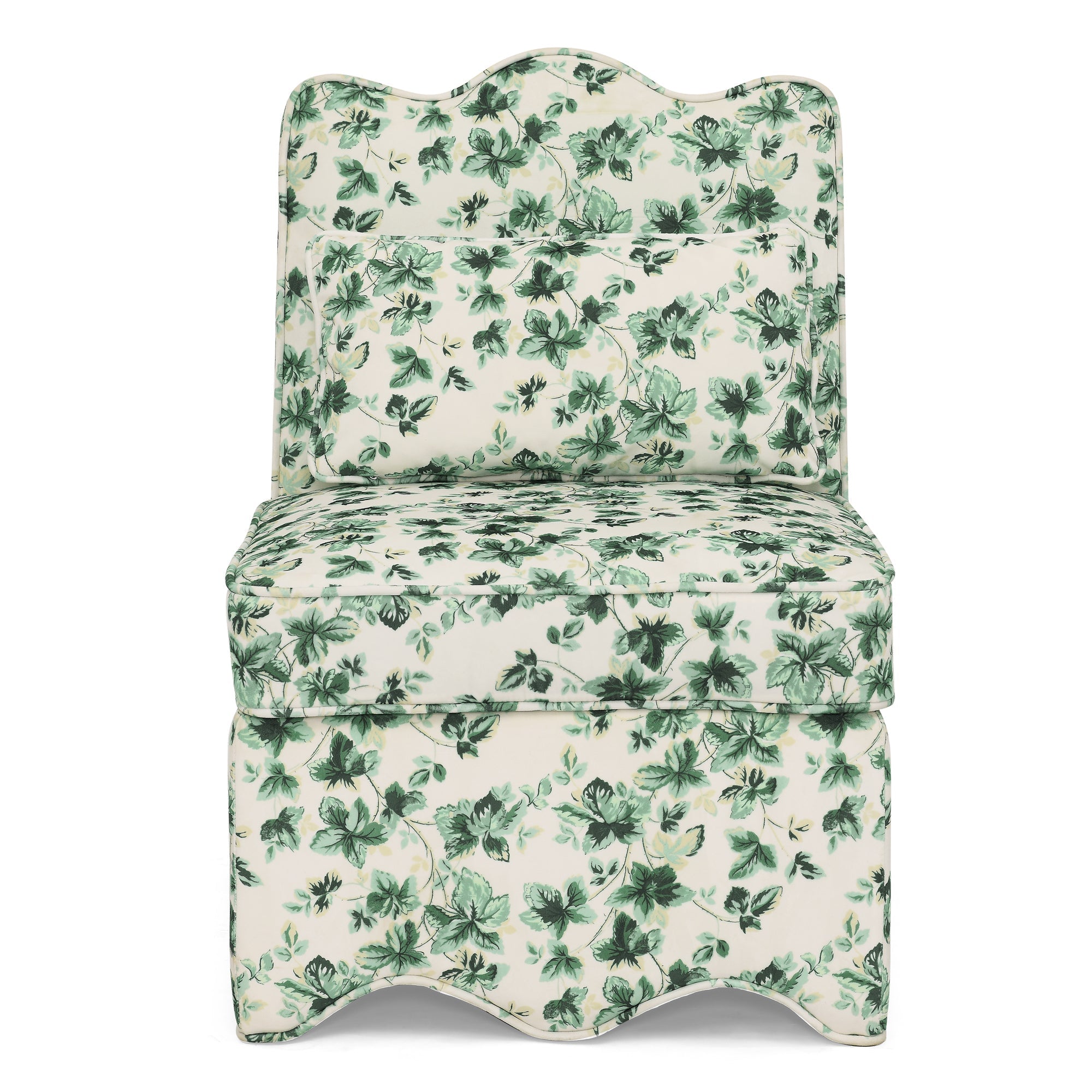 Dining Chair Flannelette Floral Green Armless Wood Frame 25x26x35 In