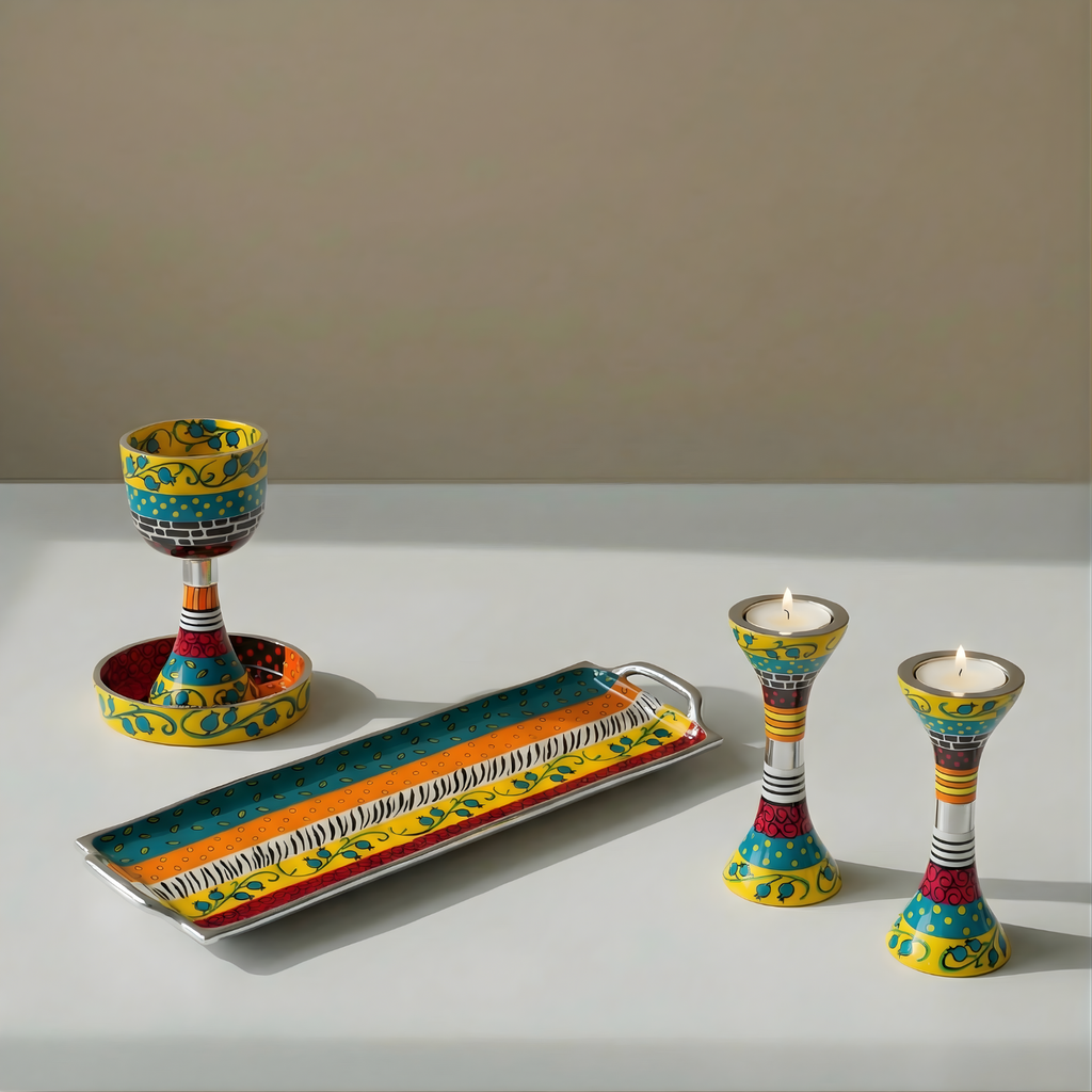 Modern Handcrafted Enamel Judaica Masterpiece – Premium Shabbat Series