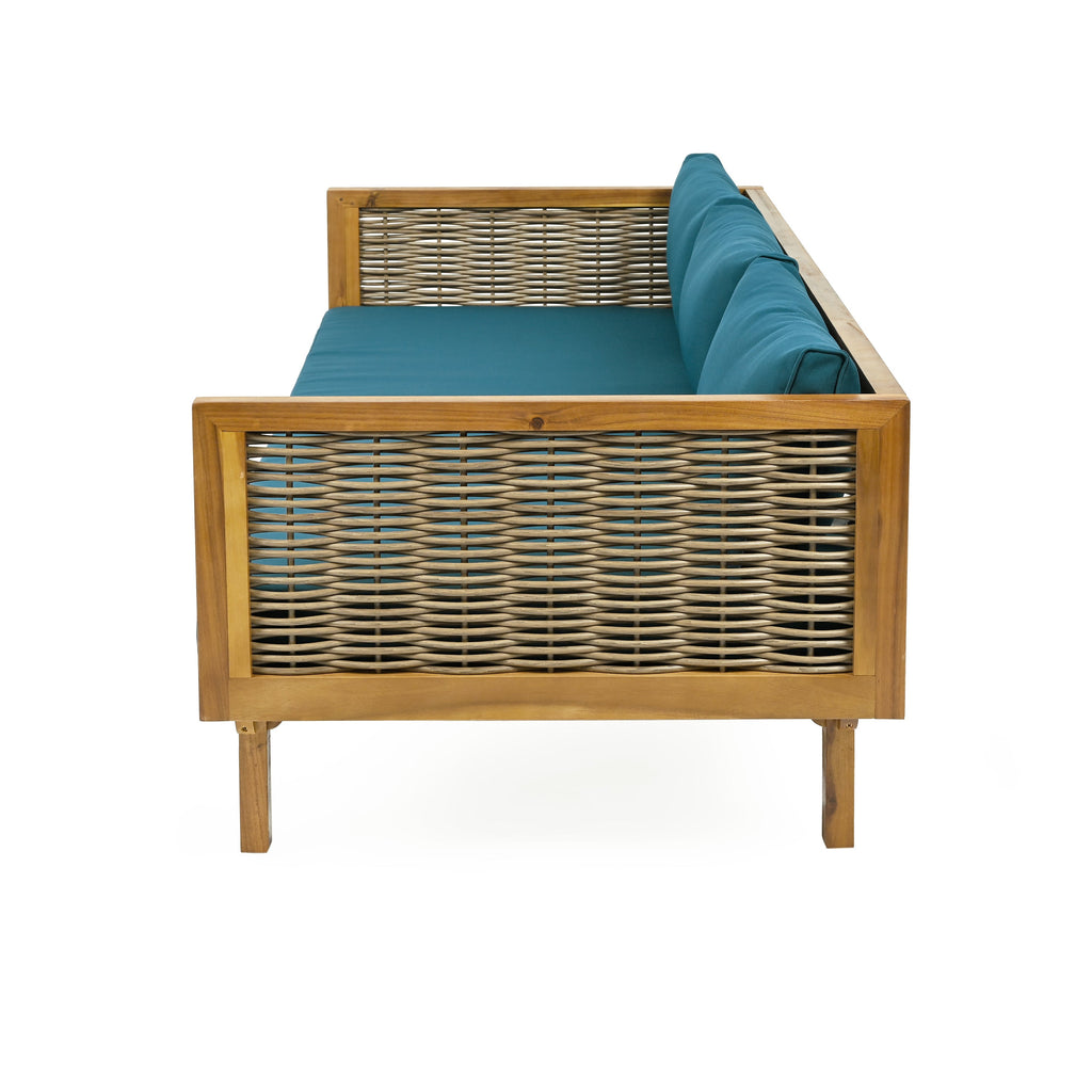 Outdoor Patio Set Acacia Wood Wicker Teak Dark Teal Daybed 2 Piece 600 LB