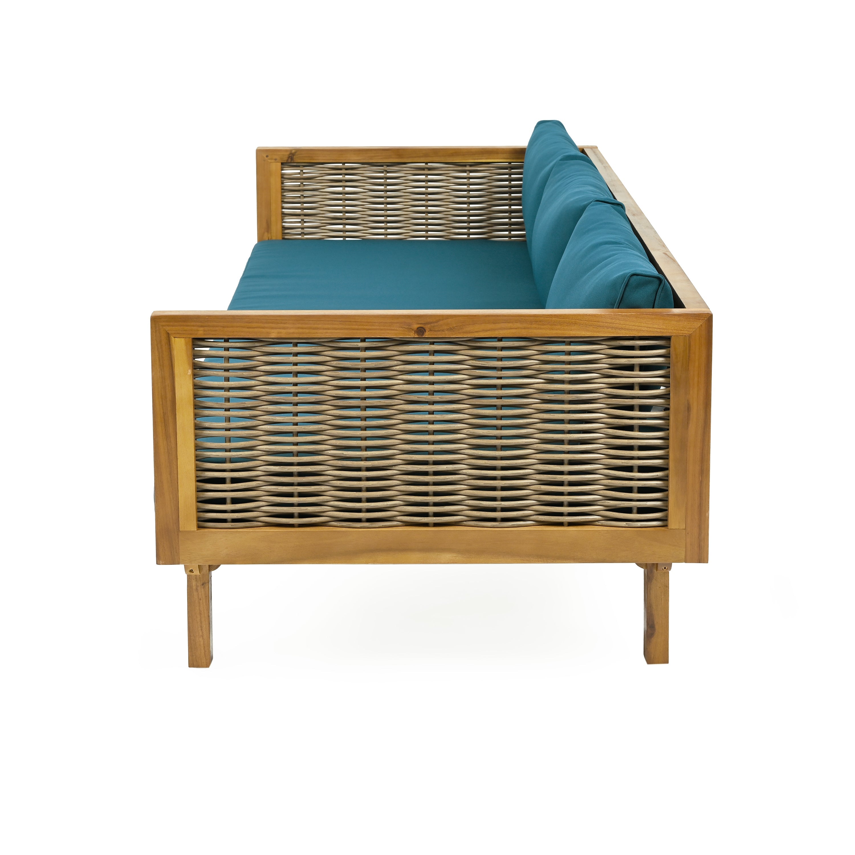 Outdoor Patio Set Acacia Wood Wicker Teak Dark Teal Daybed 2 Piece 600 LB