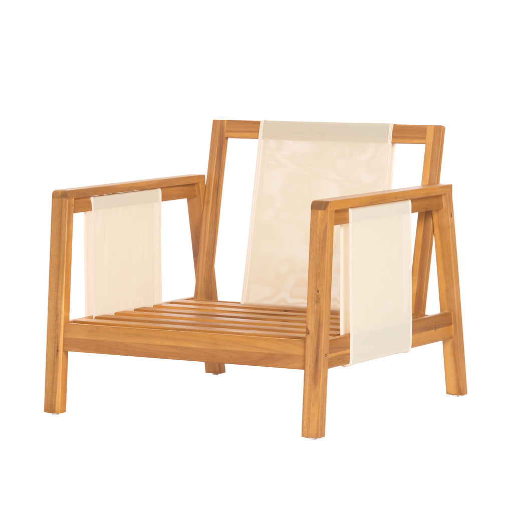 Outdoor Sofa Set Acacia Wood Textilene Teak Beige 4 Piece Seats 4