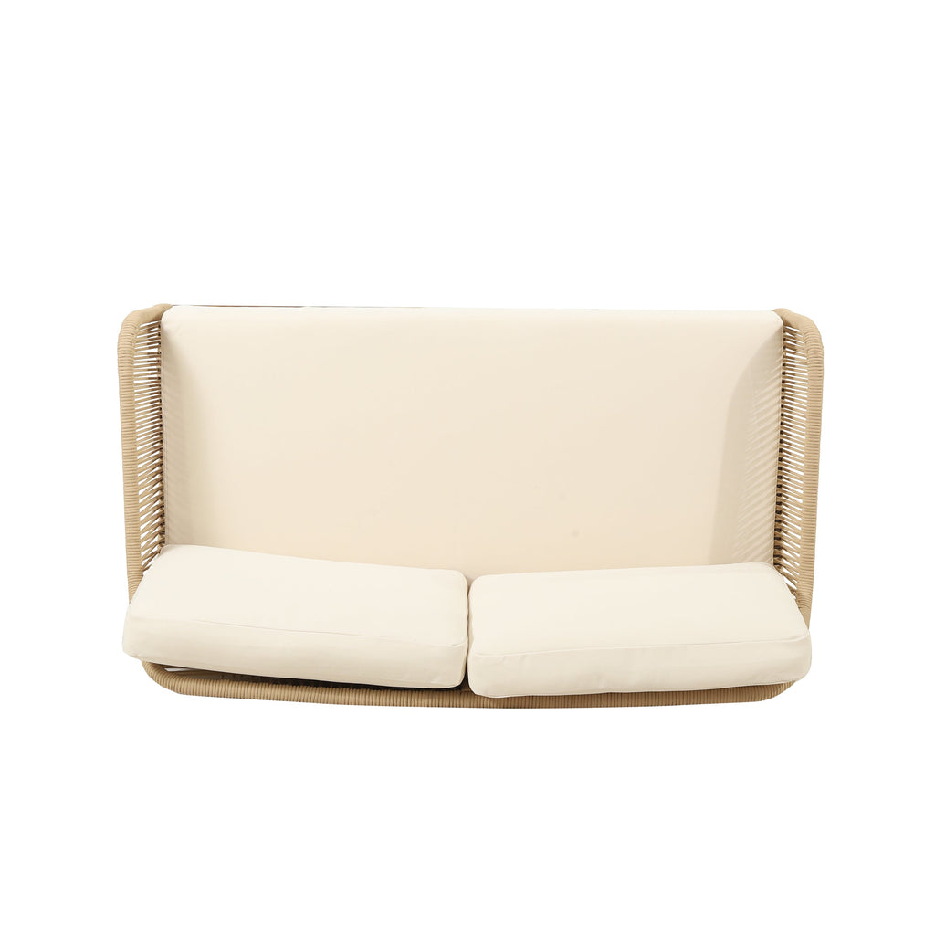 Outdoor Chat Set Acacia Wood Rope Teak Cushions 4 Piece Seats 4