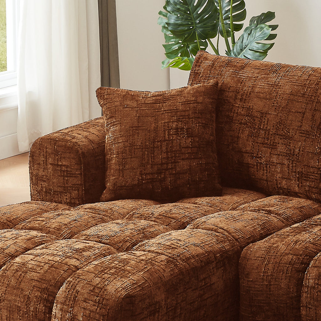 Sectional Sofa L-Shape Chenille Orange 4 Seat 108 In No Assembly