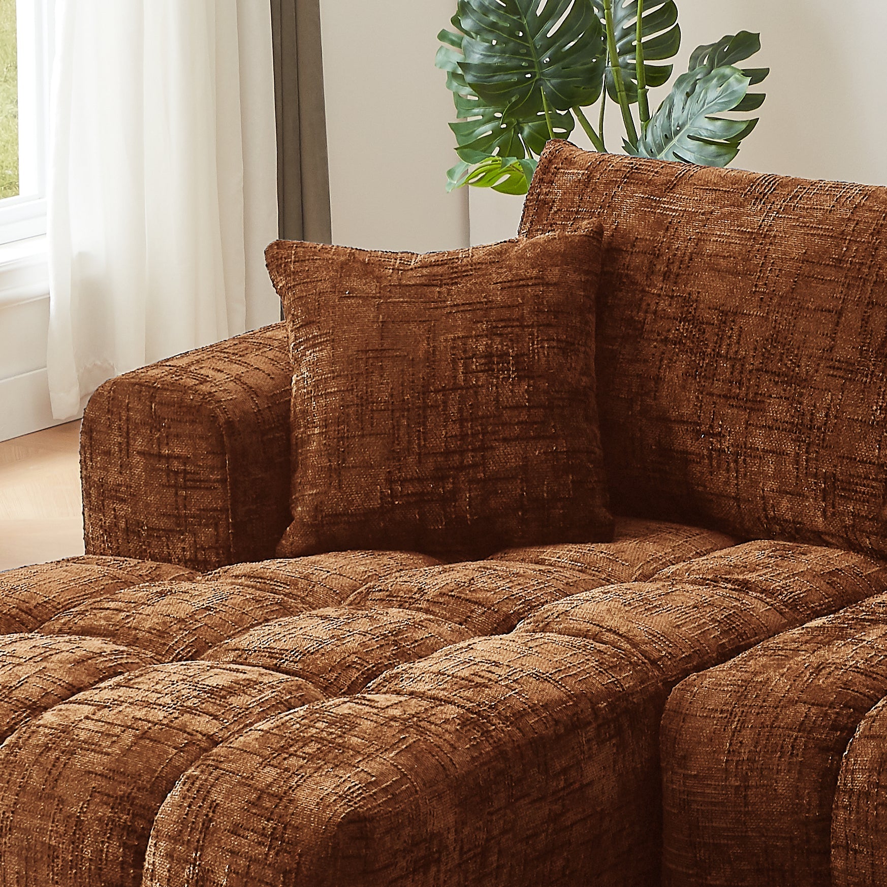 Sectional Sofa L-Shape Chenille Orange 4 Seat 108 In No Assembly