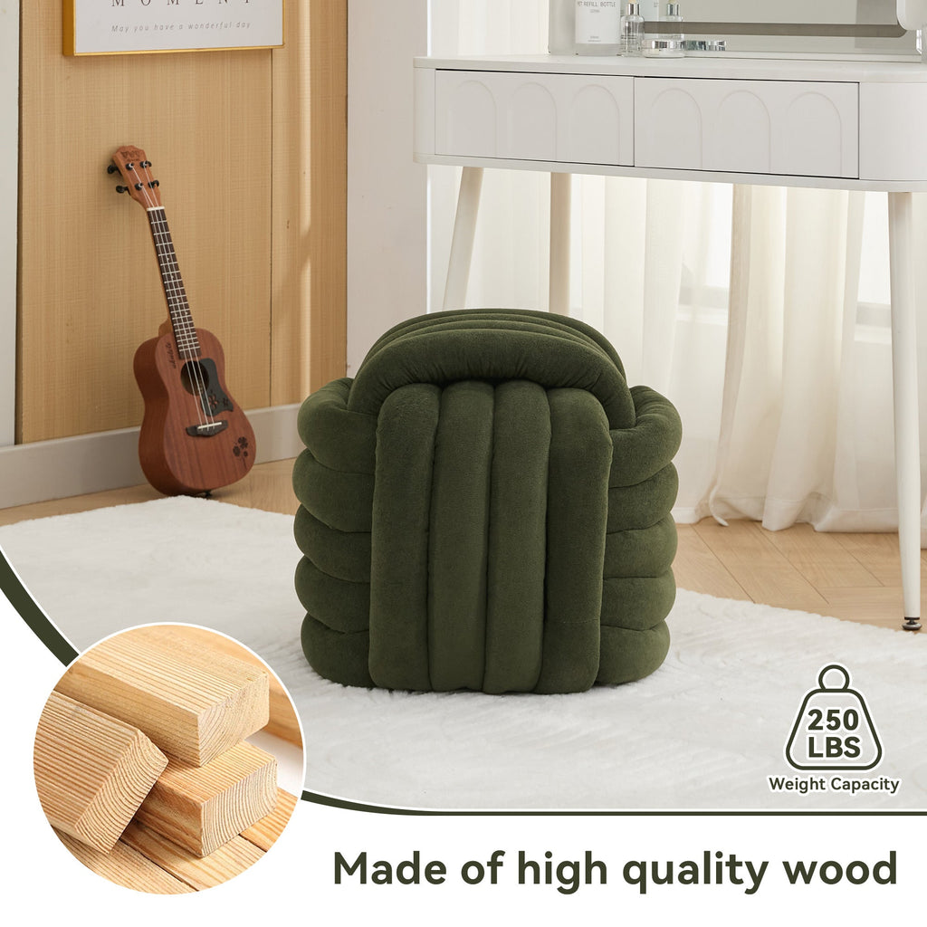 Chenille Knot Design Ottoman Makeup Stool Footstool, Green