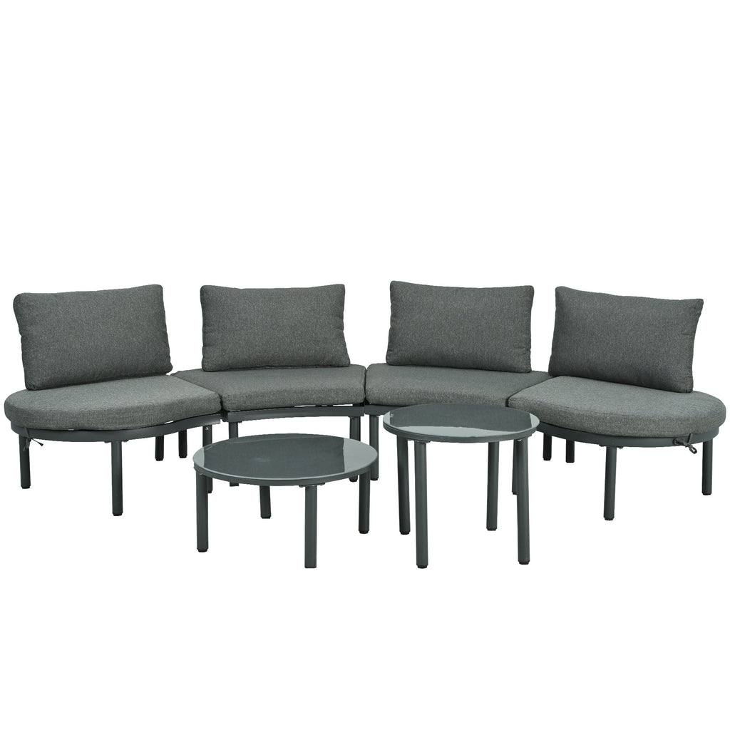 Outdoor Sectional Set PE Wicker Aluminum Gray Half Moon 6 Piece 300 LB