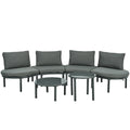 Outdoor Sectional Set PE Wicker Aluminum Gray Half Moon 6 Piece 300 LB