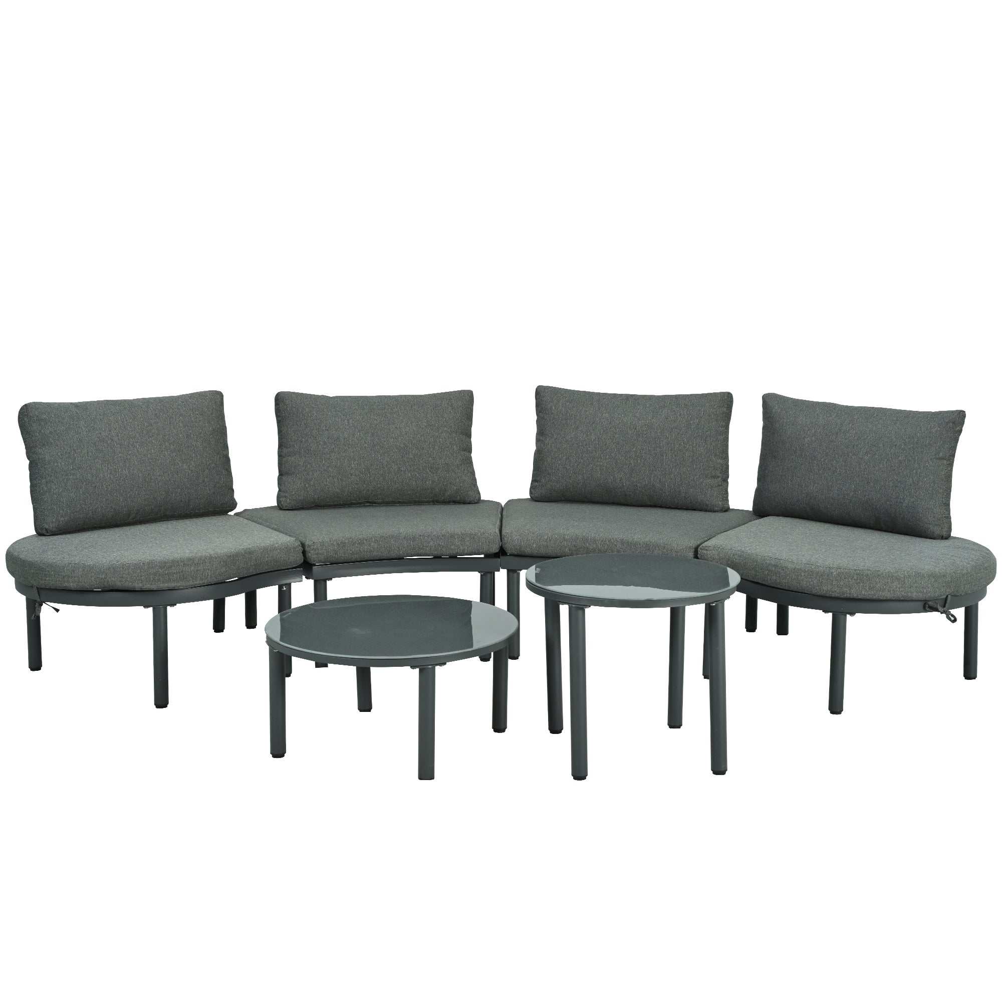 Outdoor Sectional Set PE Wicker Aluminum Gray Half Moon 6 Piece 300 LB