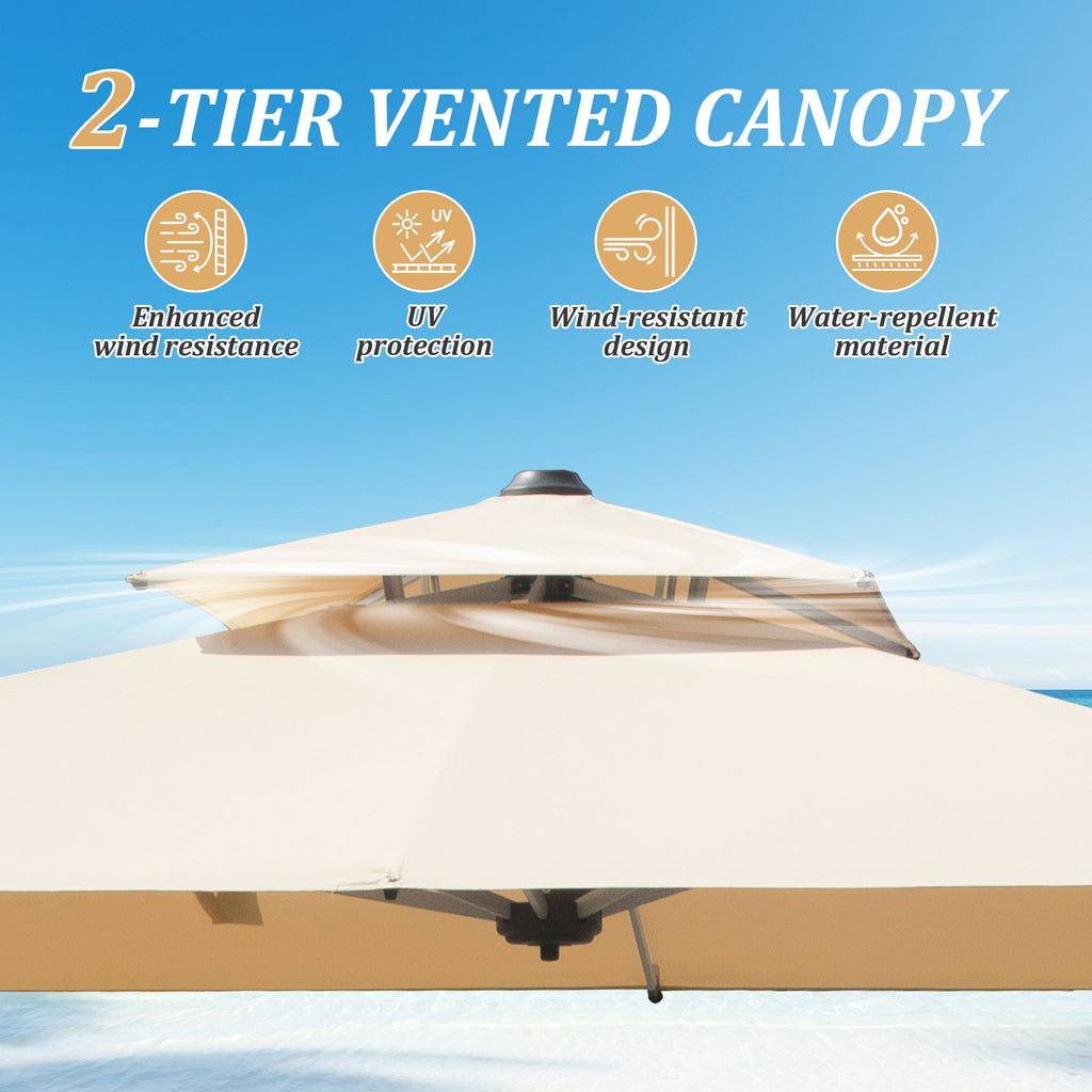 Patio Umbrella Cantilever Tilt Aluminum Beige 9 Ft 360 Rotation