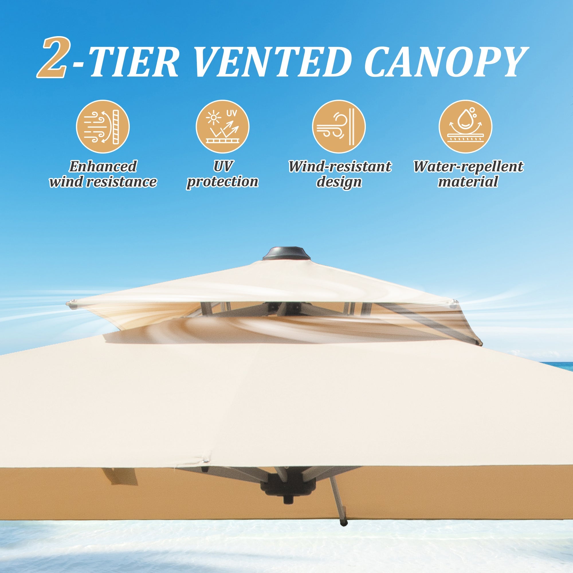 Patio Umbrella Cantilever Tilt Aluminum Beige 9 Ft 360 Rotation