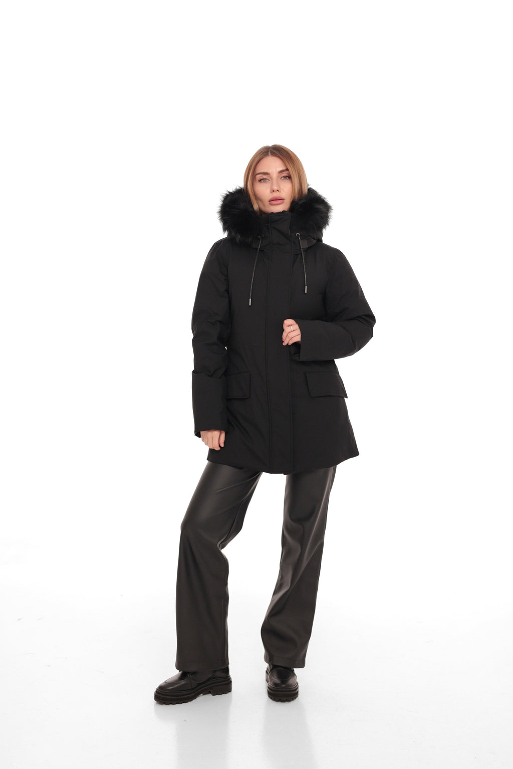 Onyx Genuine Fox Fur Vest-Lined Wool Blend Parka