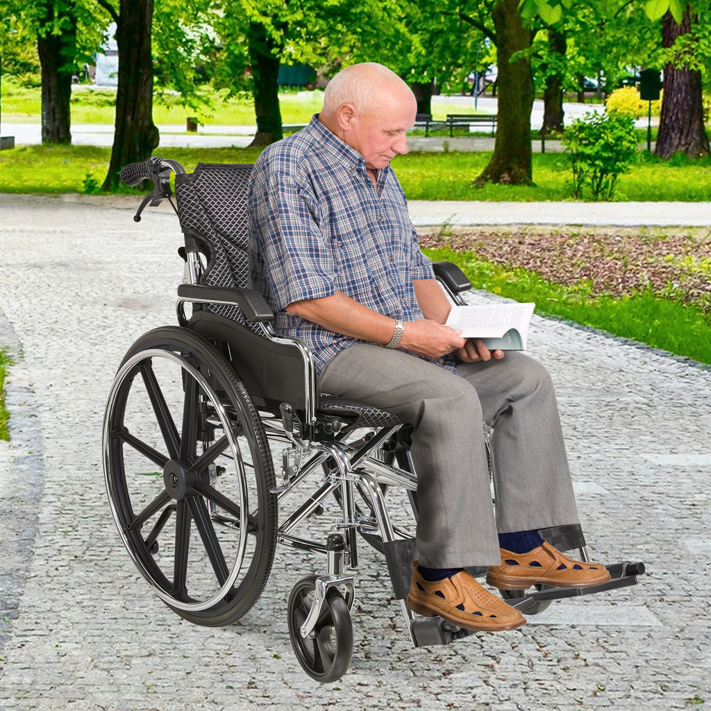 Wheelchair Manual Transport Folding Carbon Steel 20 In Seat Quick Release