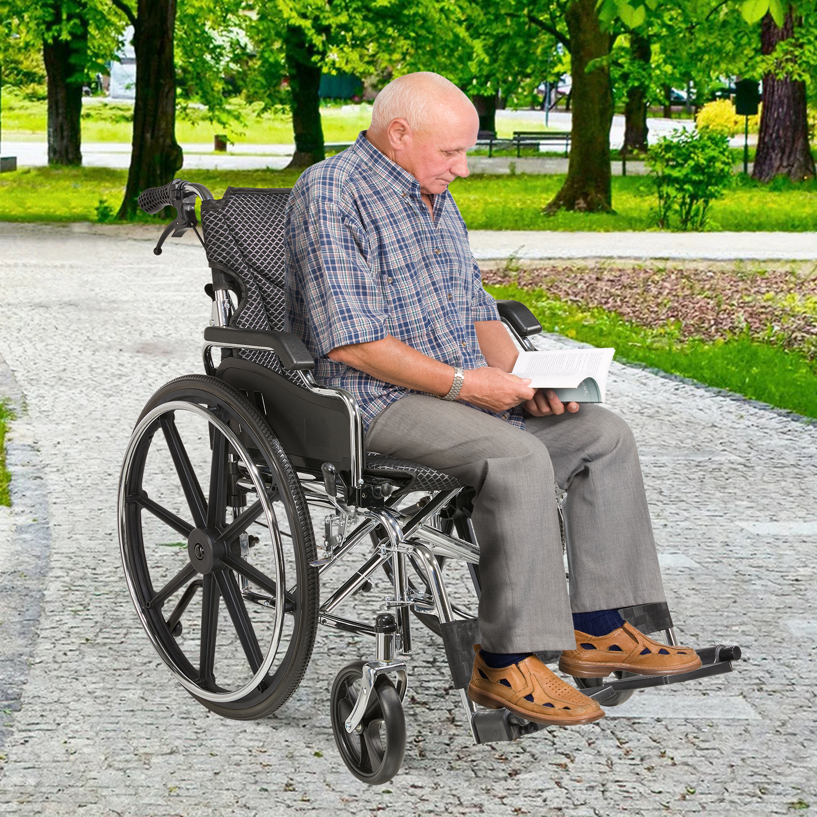 Wheelchair Manual Transport Folding Carbon Steel 20 In Seat Quick Release