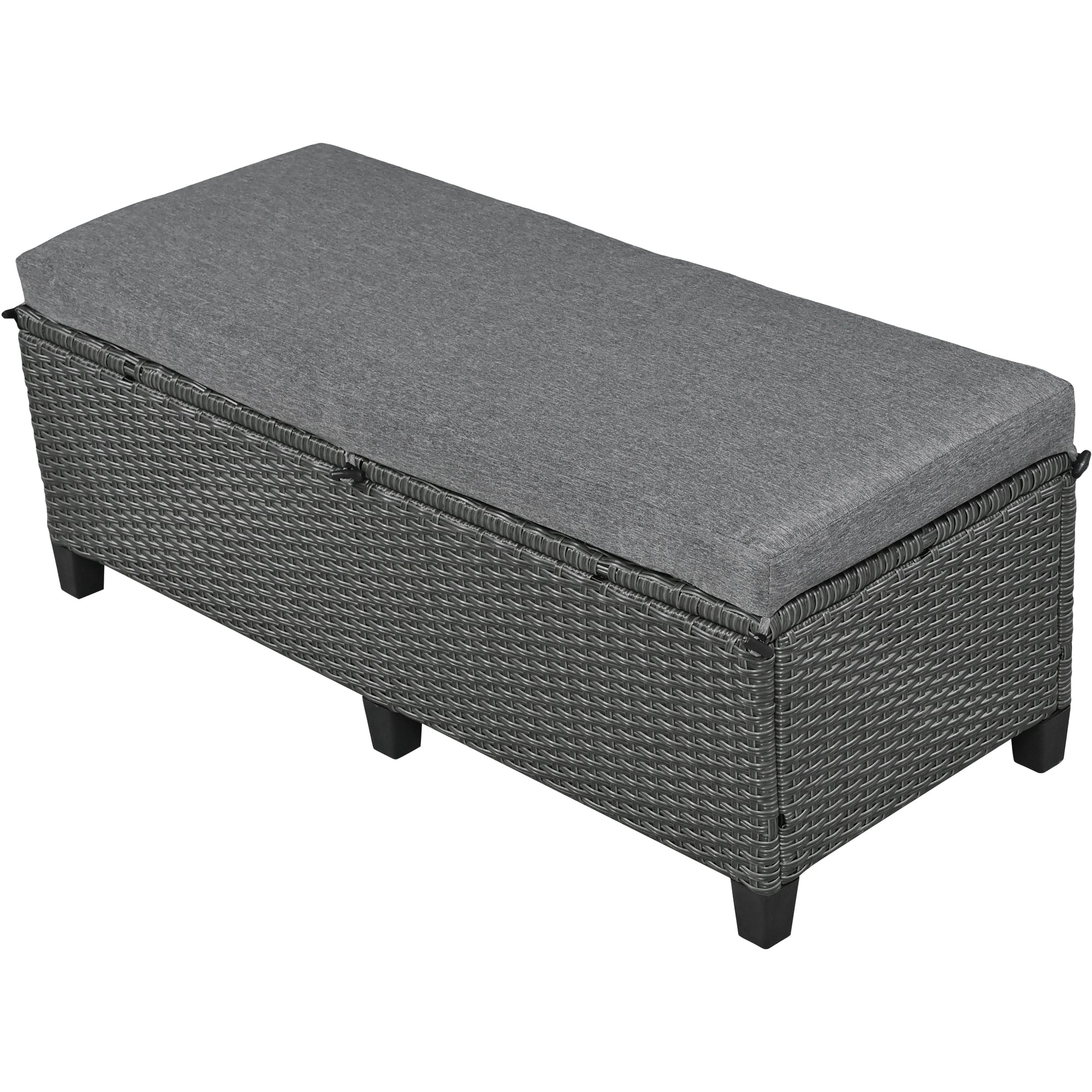 Outdoor Sectional Set PE Wicker Steel Gray 5 Piece L-Shape Seats 7