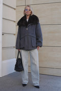 Rimini Genuine Fur Trim Wool Blend Parka in Graphite