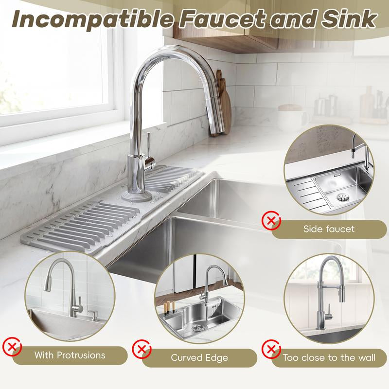 Citydry-Kitchen Sink Faucet Mat, Silicone Folding Splash Guard, Draining Mat with Button Lock, Sink Faucet Protector, Sink Accessories for Kitchen