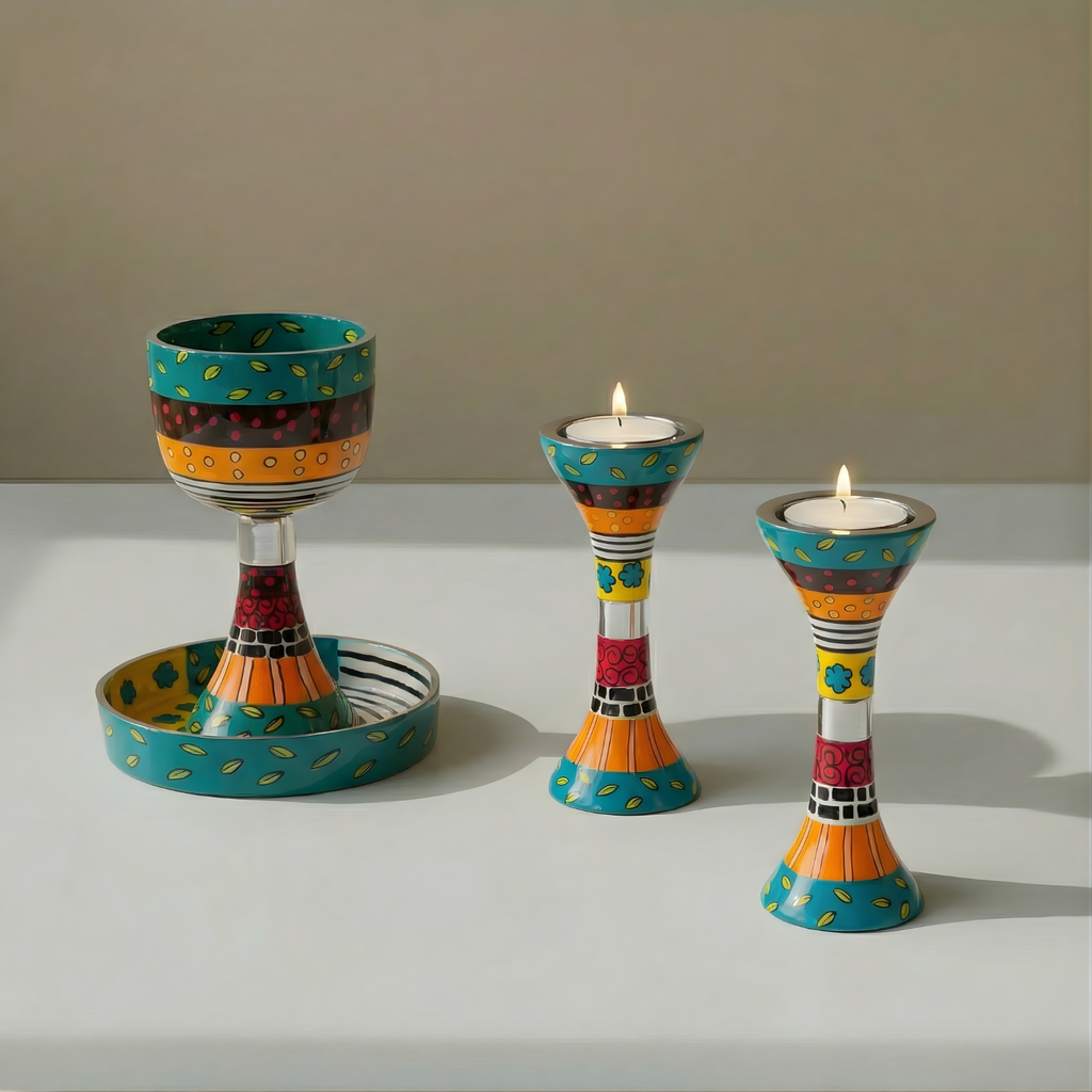 Luxury Hand-Painted Artistic Judaica Set – Premium Shabbat Series