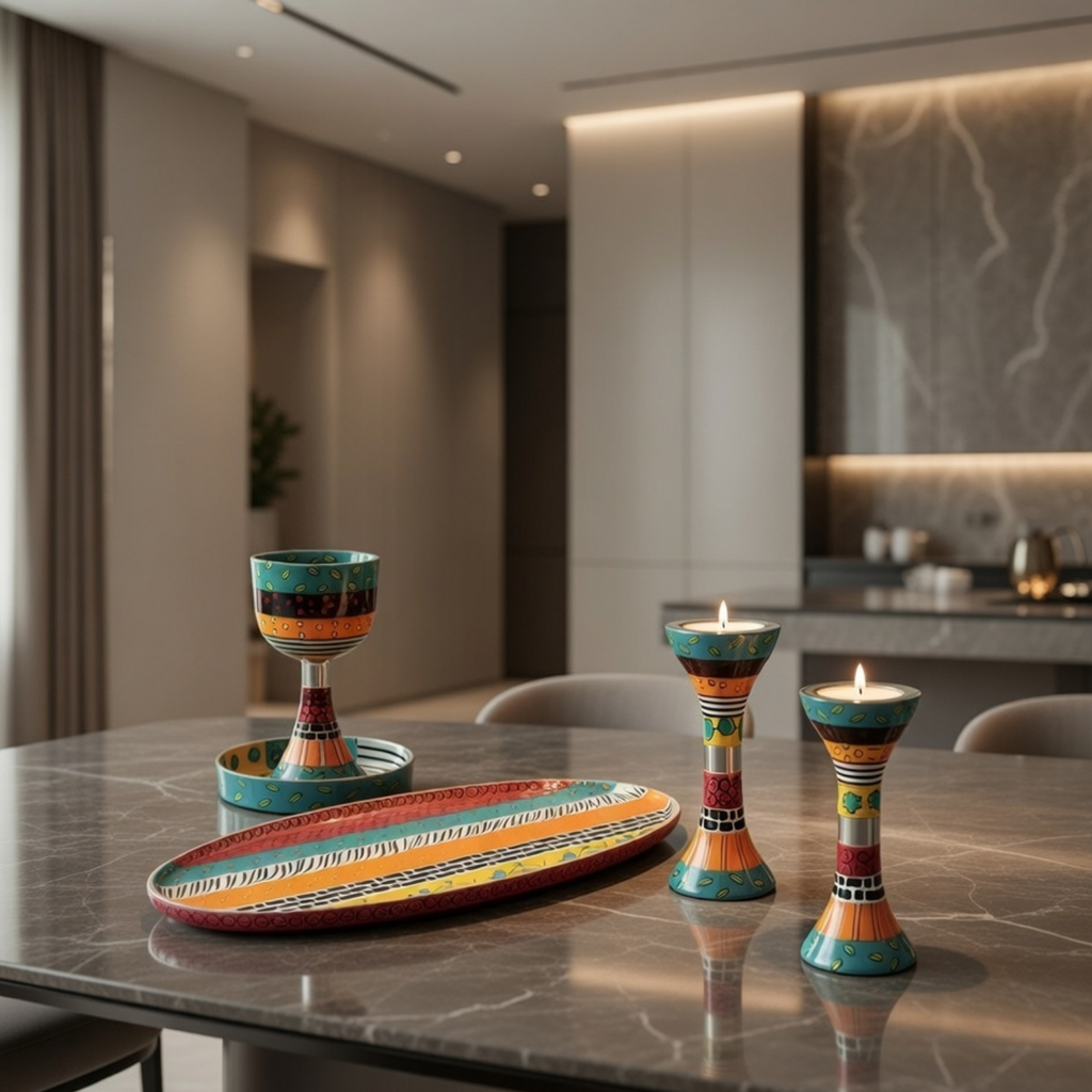 Luxury Hand-Painted Artistic Judaica Set – Premium Shabbat Series