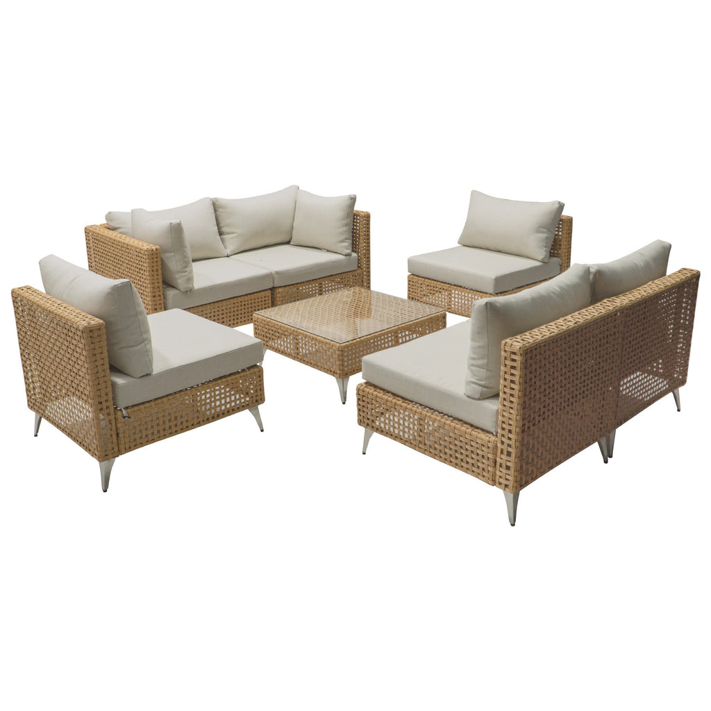 Outdoor Patio Set with Fire Pit Table Rattan Metal Beige 8 Piece