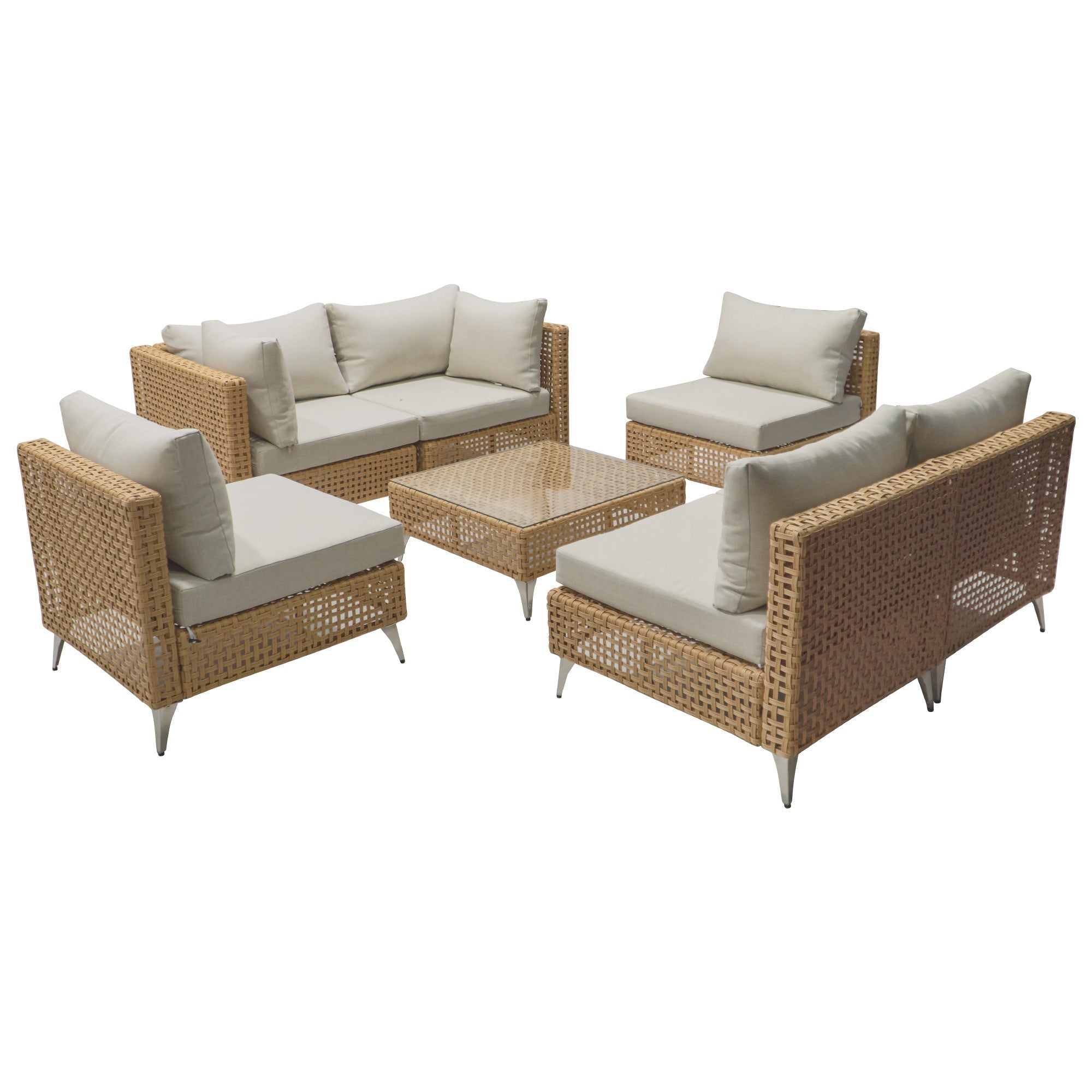 Outdoor Patio Set with Fire Pit Table Rattan Metal Beige 8 Piece