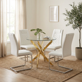 Round Glass Dining Table Set for 4, 35.5' Glass Dining Table with Gold Legs,
