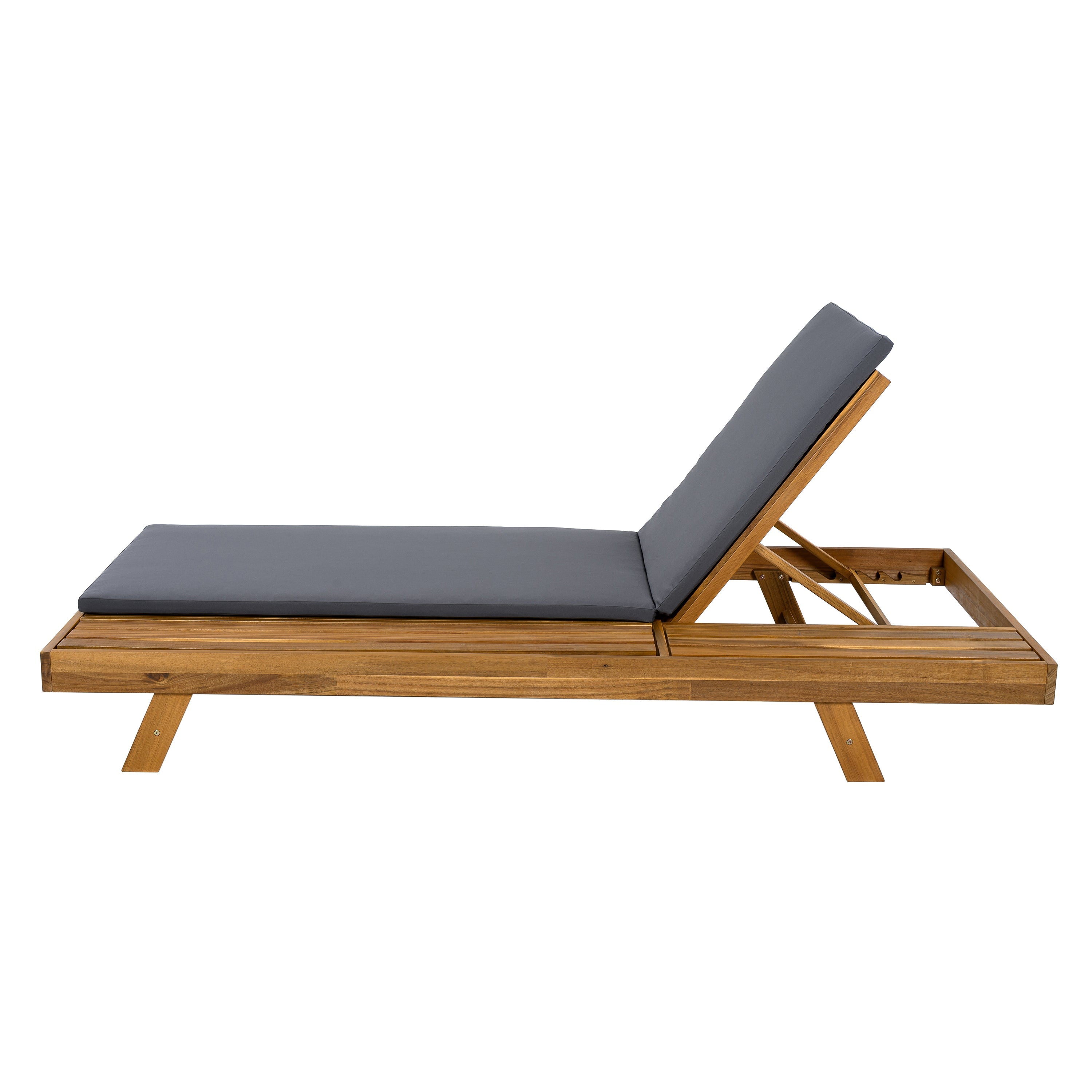 Acacia Wood Chaise Lounge Dark Gray Cushion 4-Position