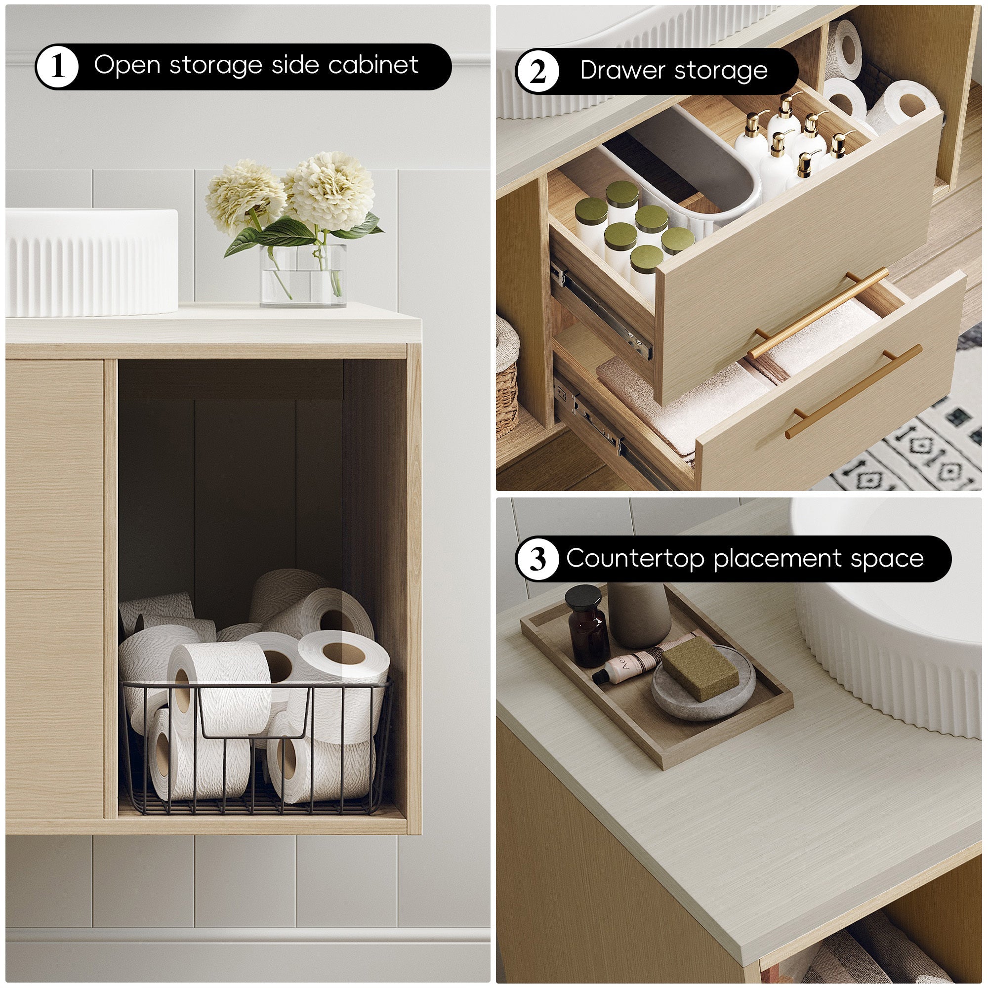 Modern 39.3 Wall-Mounted Bathroom Vanity with Oval Ceramic Sink Floating Vani...