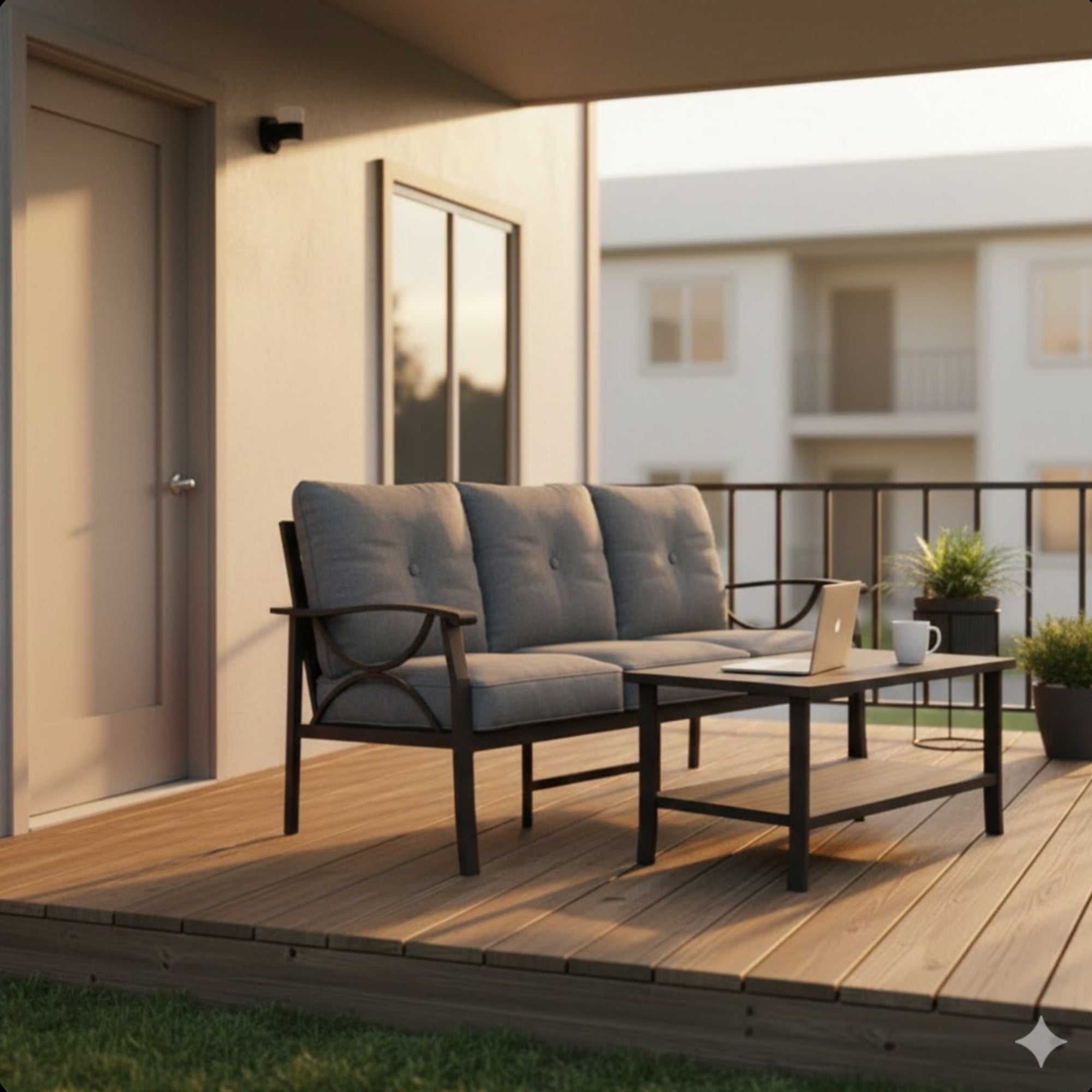 Outdoor Patio Set Steel Khaki 2 Piece 3 Seat Sofa 4 in Cushions Coffee Table