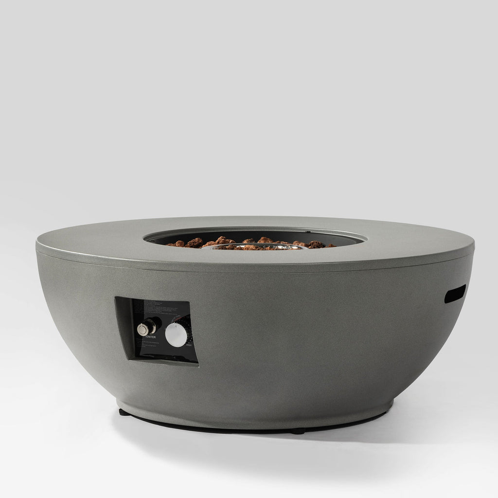 36 Inch Round Propane Gas Fire Pit Table 50000 BTU, Grey Steel