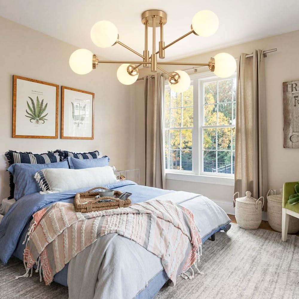 Gold Sputnik Chandelier Glass Globe Shade Modern Light
