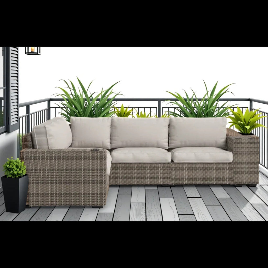 Outdoor Sectional Set HDPE Wicker Aluminum Gray L-Shape 102 In Seats 4