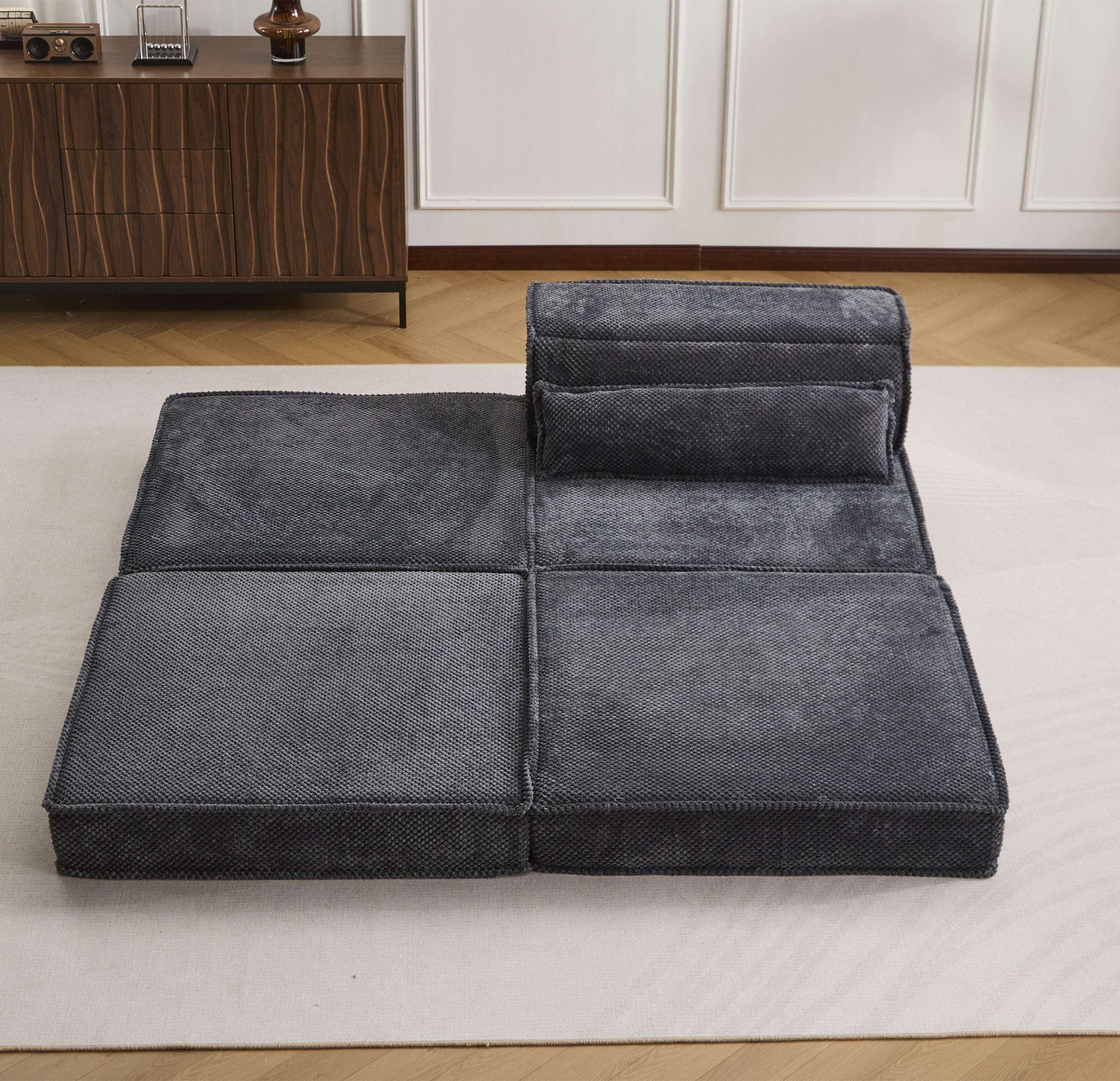 Sofa Convertible Modular Circle Fleece Dark Gray 1 Seat 79 In Ottoman