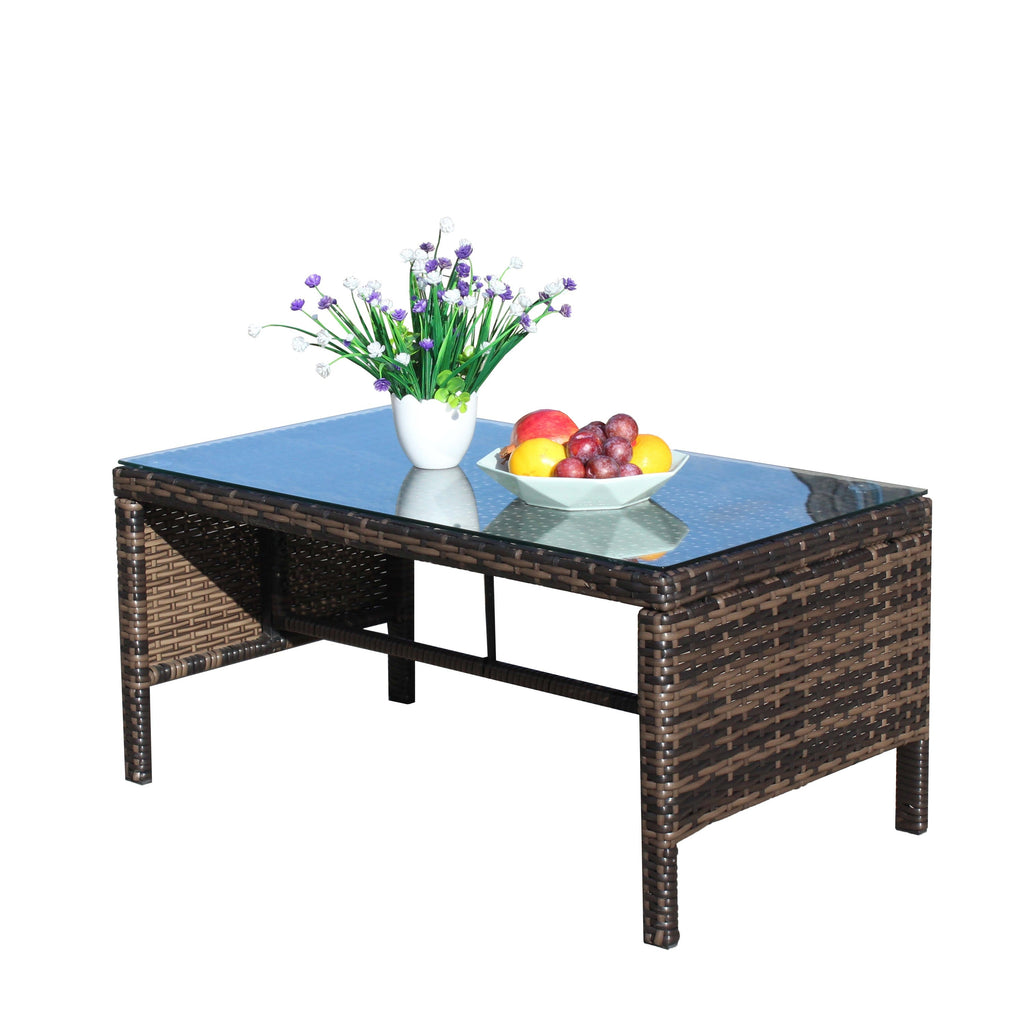 Outdoor Sectional Set PE Rattan Steel Brown Beige Cushion 3 Piece 560 LB