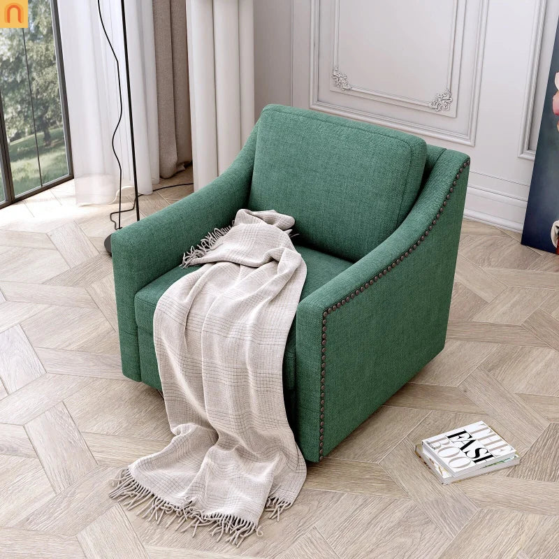 Accent Chair Swivel 360 Degree Linen Blackish Green Brass Nailheads 300 LB
