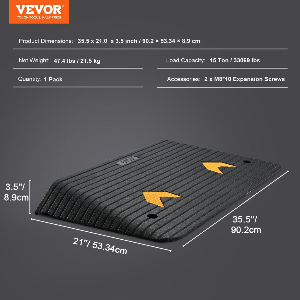 Threshold Ramp Rubber 3.5 In Non-Slip Beveled Doorway 35.5x21 In Channel