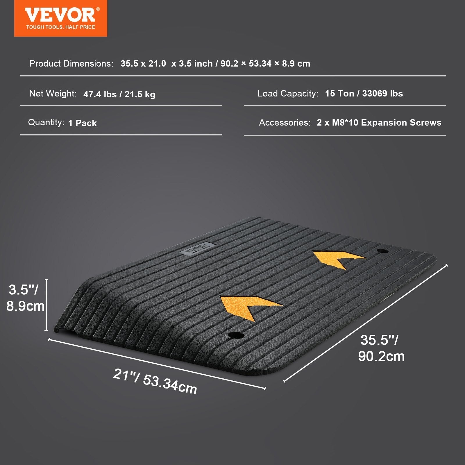Threshold Ramp Rubber 3.5 In Non-Slip Beveled Doorway 35.5x21 In Channel