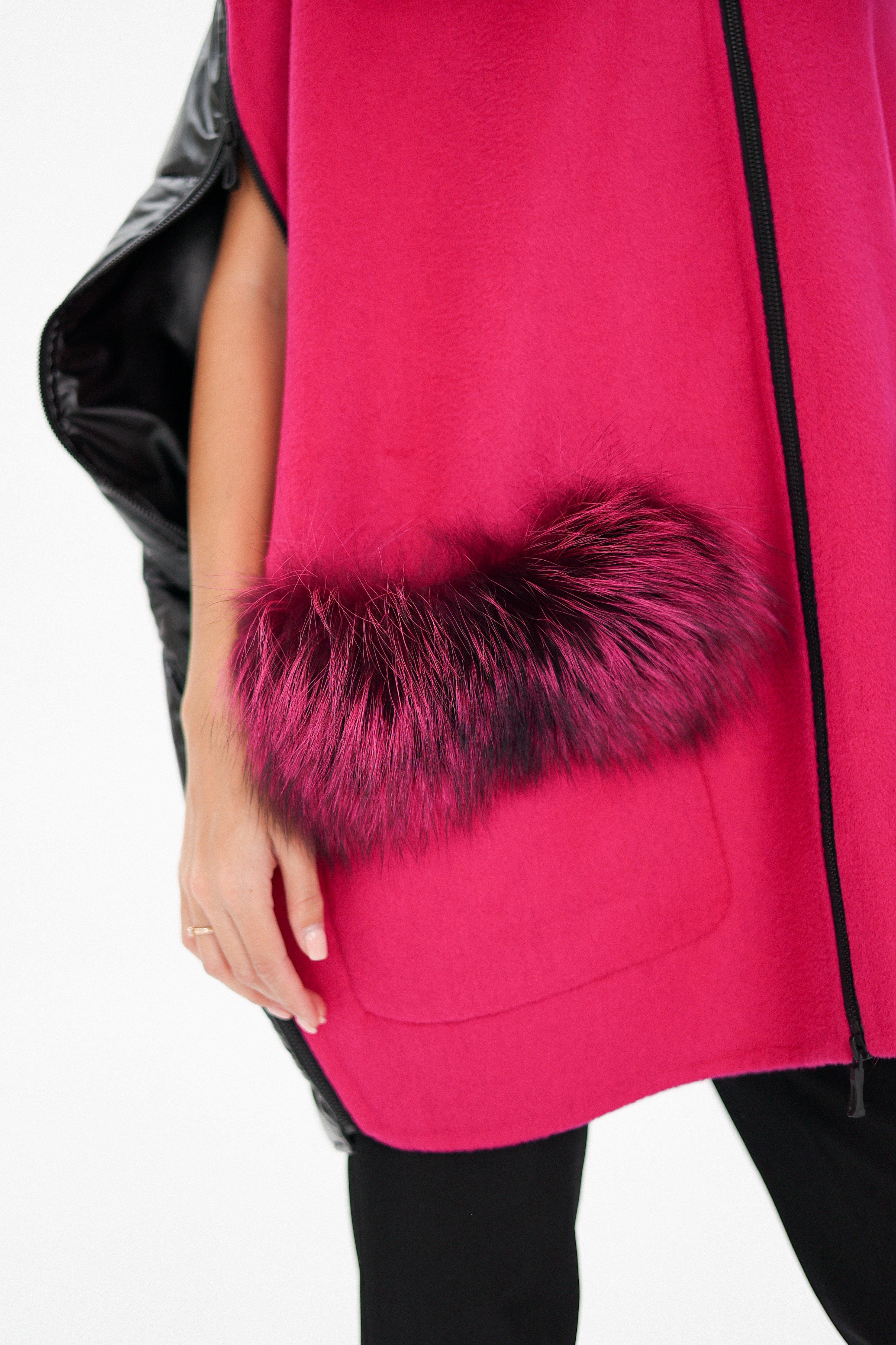 Saga®Furs Silver Fox Wool Alpaca Poncho Vest in Fuchsia