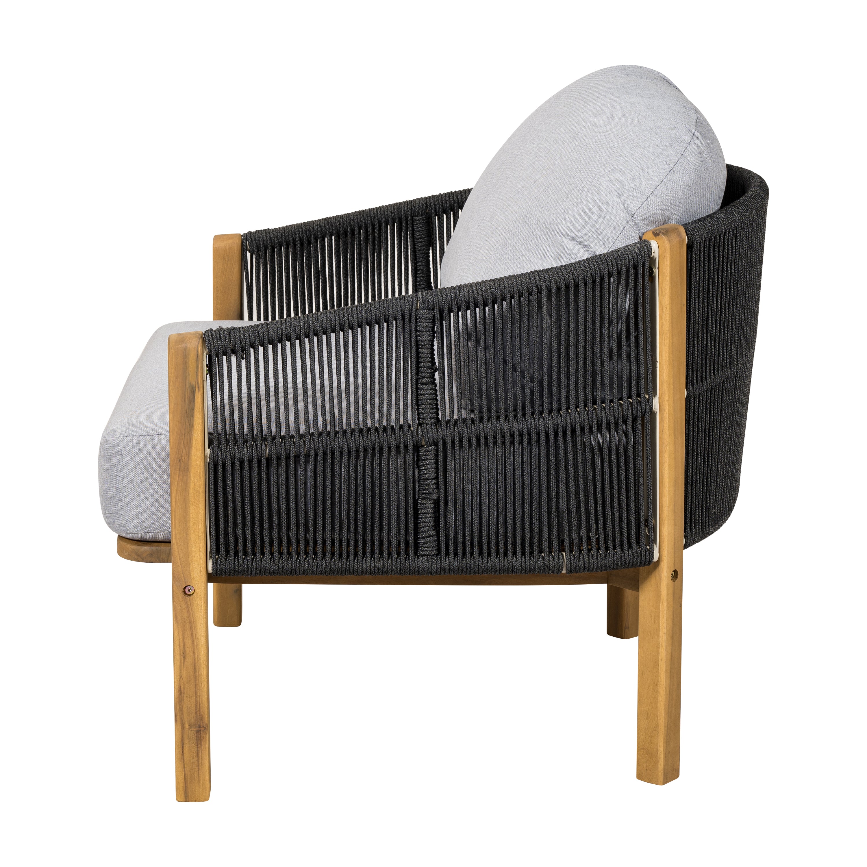 Outdoor Club Chair Acacia Wood Rope Woven Dark Gray Cushion