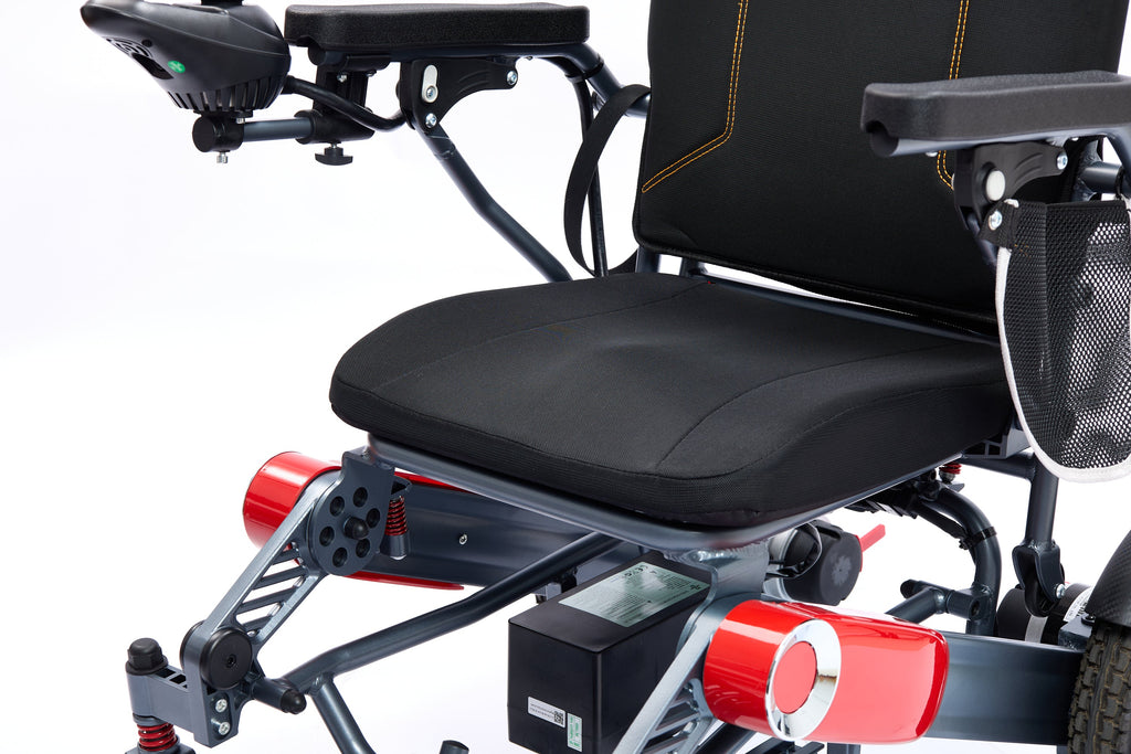 Wheelchair Electric Foldable Aluminum 300 LB 15 Mile Range Black Red
