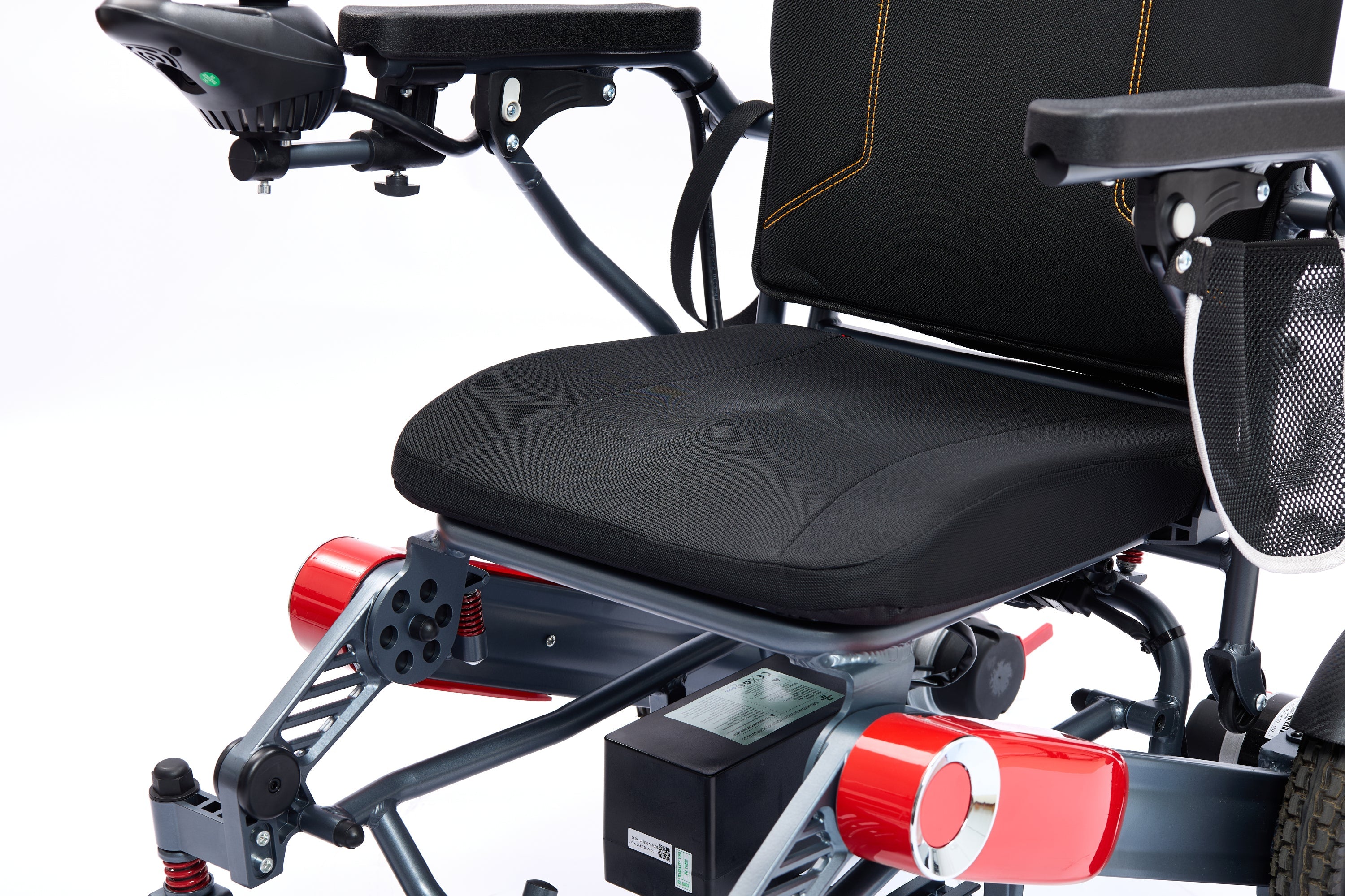 Wheelchair Electric Foldable Aluminum 300 LB 15 Mile Range Black Red
