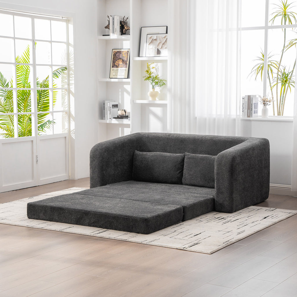 Sofa Bed Convertible Chenille Gray Queen Sleeper