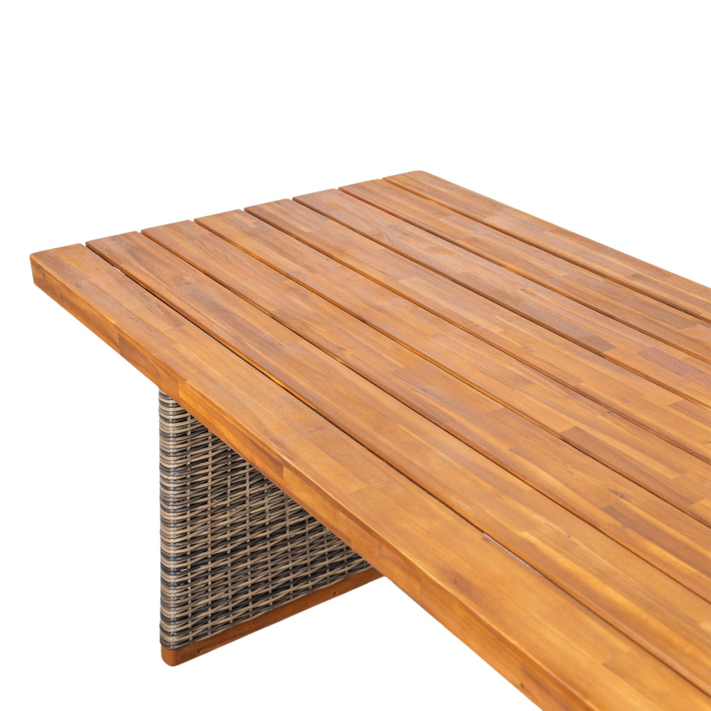 6 Pcs Outdoor Acacia Wood Dining Set with PE Rattan Stacking Chair, Grey