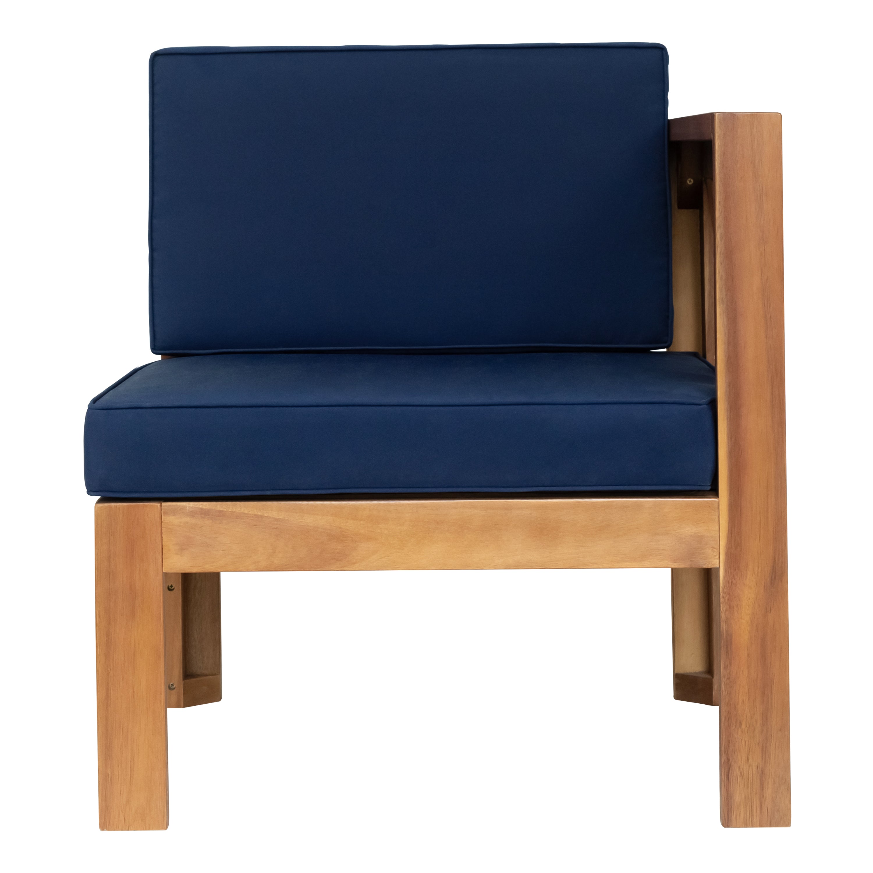 Outdoor Patio Sectional Set Acacia Wood Natural Blue Cushions 5 Piece