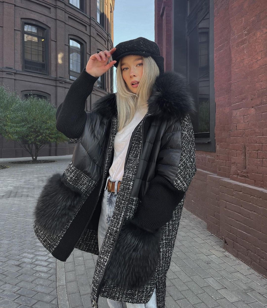 Lamé Genuine Fox Fur Down Coat
