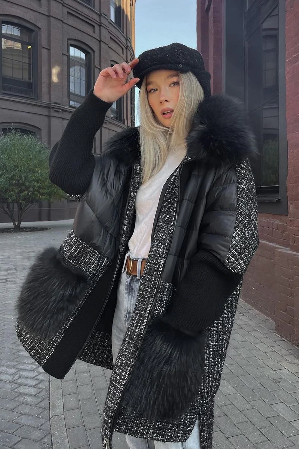 Lamé Genuine Fox Fur Down Coat