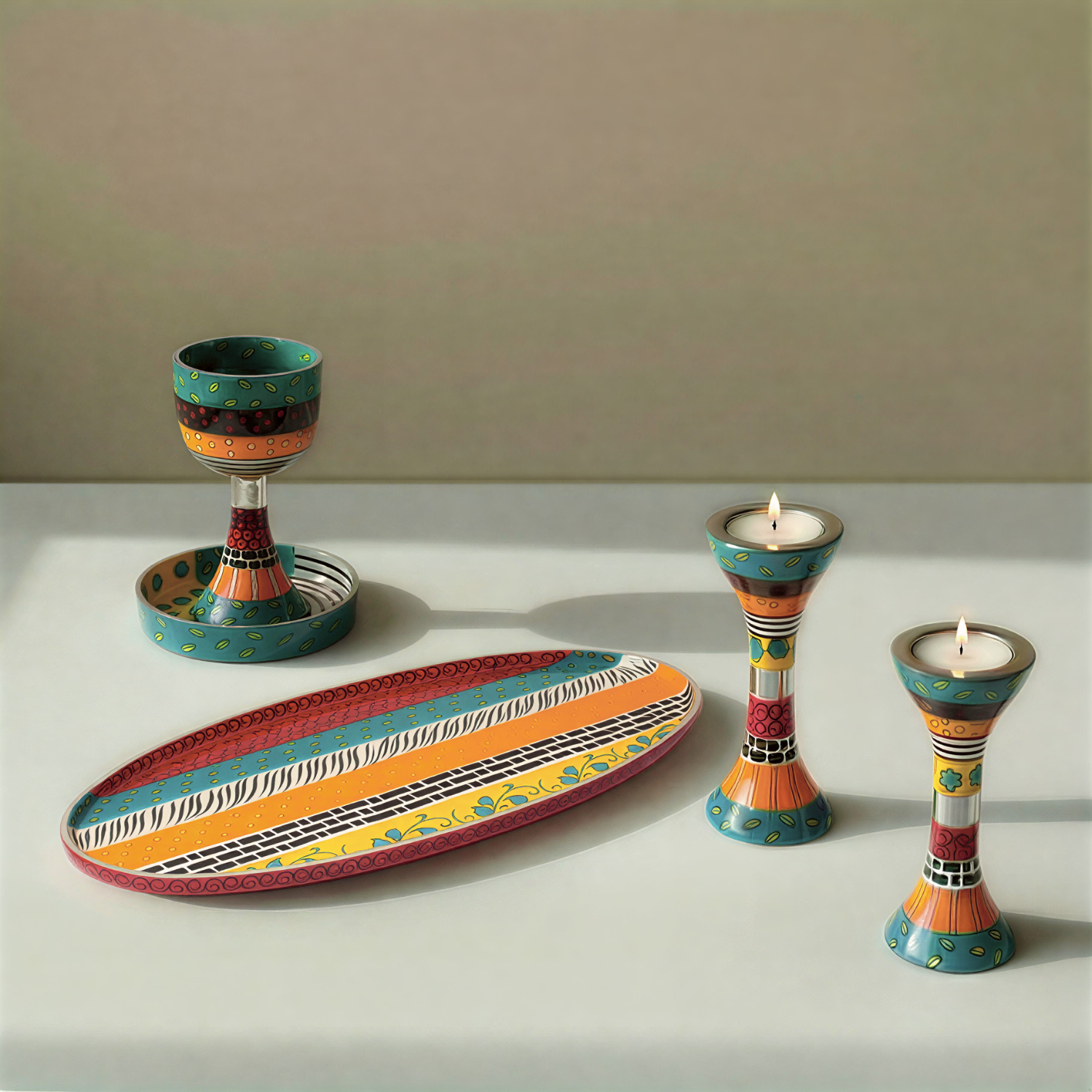 Luxury Hand-Painted Artistic Judaica Set – Premium Shabbat Series