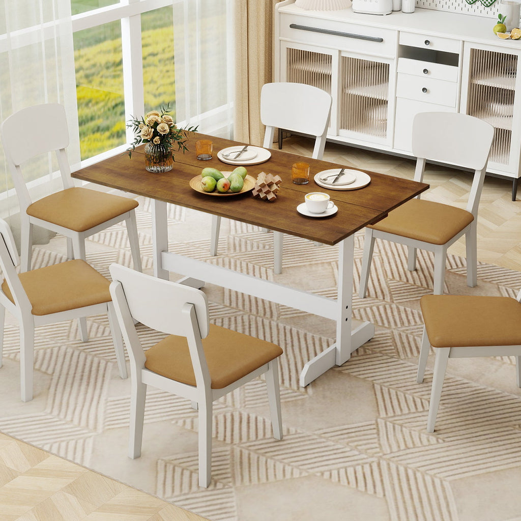 55 Inch Dining Table for 4-6 People Rectangular Kitchen Table with Solid Wood Trestle Base-Walnut