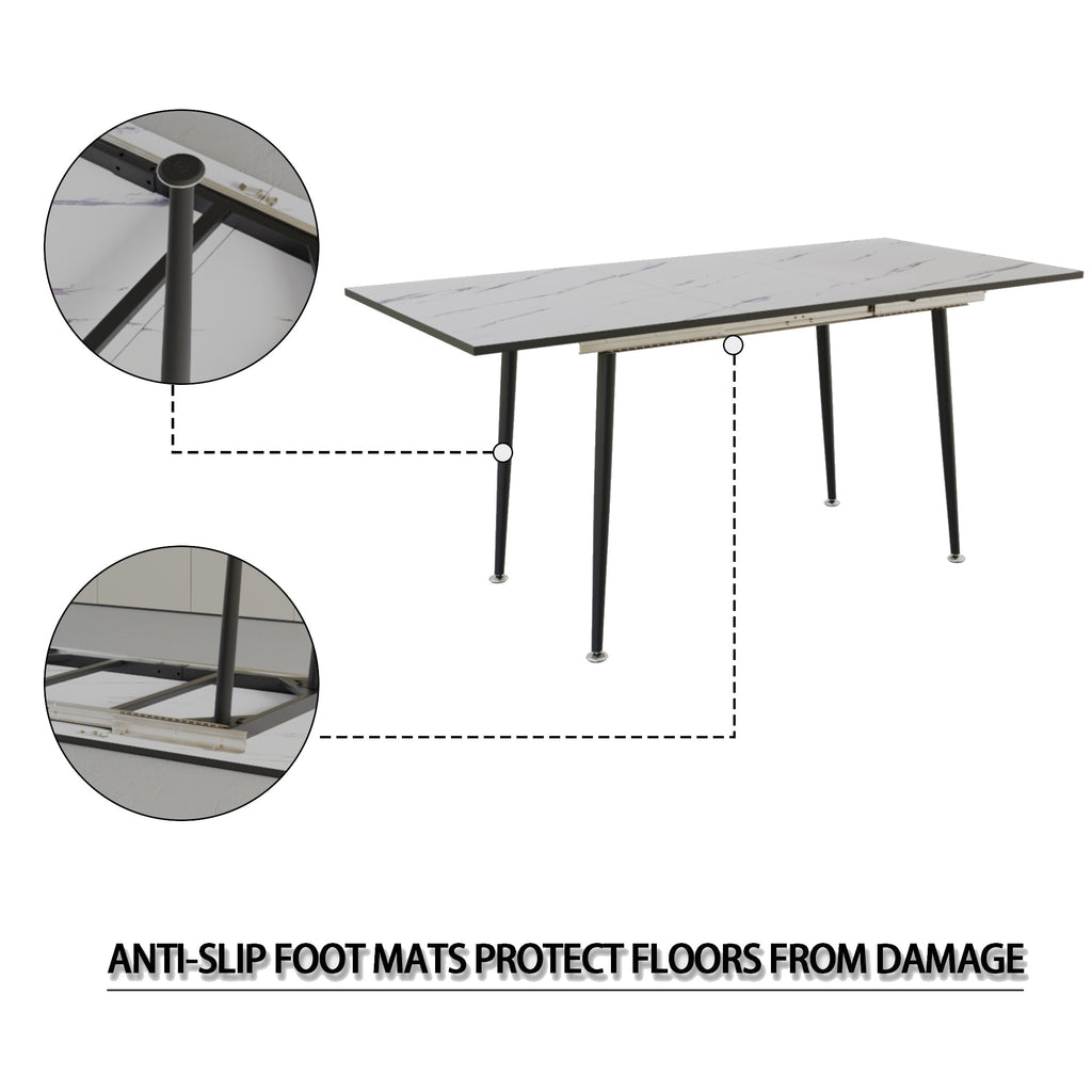 47'-63' expandable dining table set for 2-6 people, equipped with PU fabric
