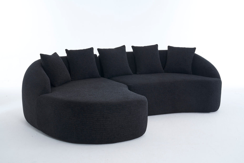 Sectional Sofa L-Shape Curved Chaise Chenille Black 5 Seat 106 In